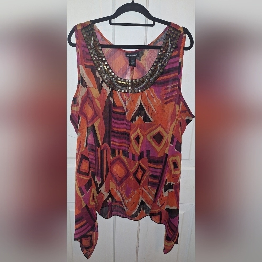 Lane Byrant Sheer Sleeveless‎ Blouse Top Women's Size 22/24 Fall Cami  Boho